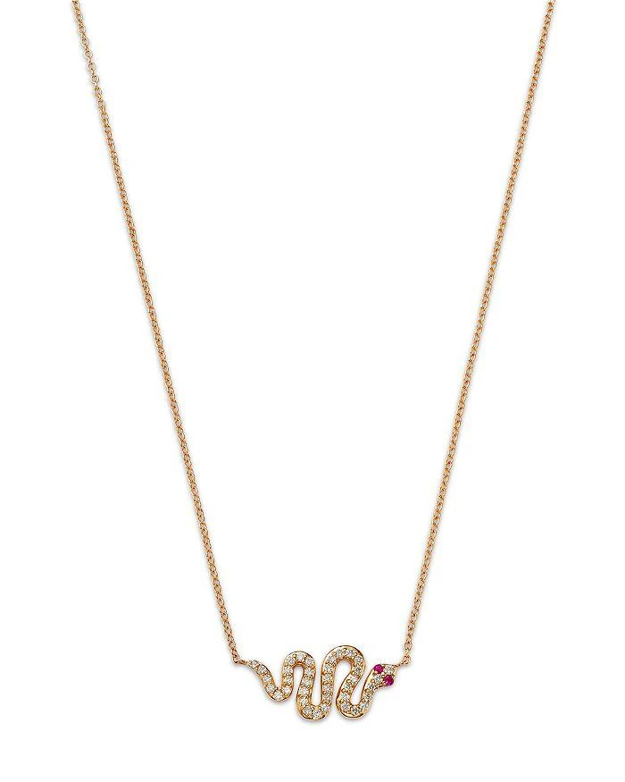 商品Moon & Meadow|14K Yellow Gold Italy Ruby & Diamond Snake Pendant Necklace, 16-18" - Exclusive,价格¥7185,第1张图片详细描述