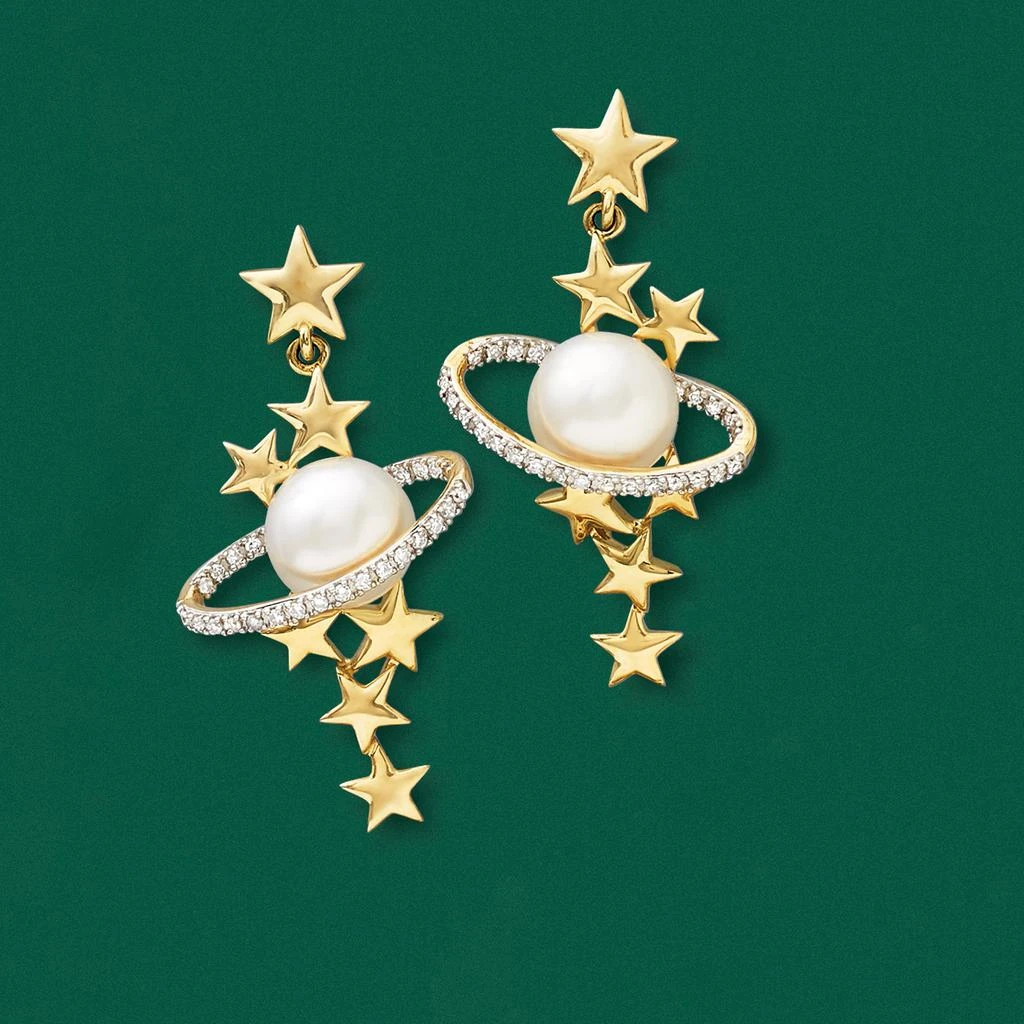 7.5-8mm Cultured Pearl and . Diamond Star and Planet Drop Earrings in 14kt Yellow Gold 商��品