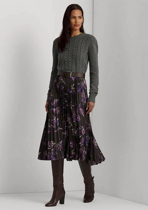 商品Ralph Lauren|Ralph Lauren Floral Pleated Satin Charmeuse Skirt,价格¥1708,第4张图片详细描述