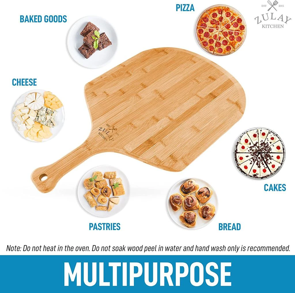 商品Zulay Kitchen|Authentic Bamboo Pizza Paddle With Easy Glide Edges & Handle For Baking (Large 15"),价格¥327,第5张图片详细描述