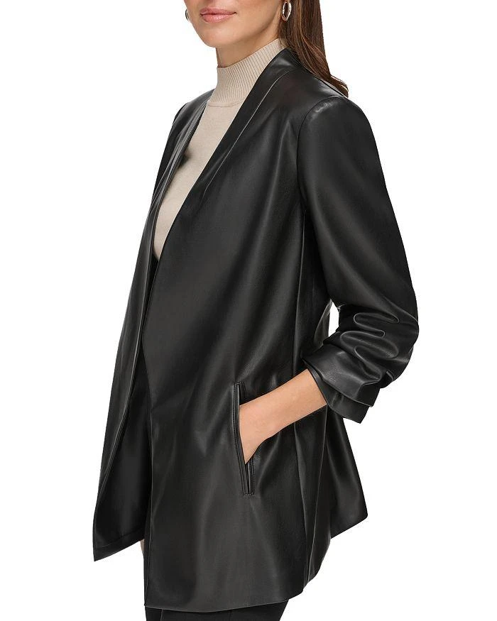 商品DKNY|Faux Leather Ruched Sleeve Blazer,价格¥819,第3张图片详细描述