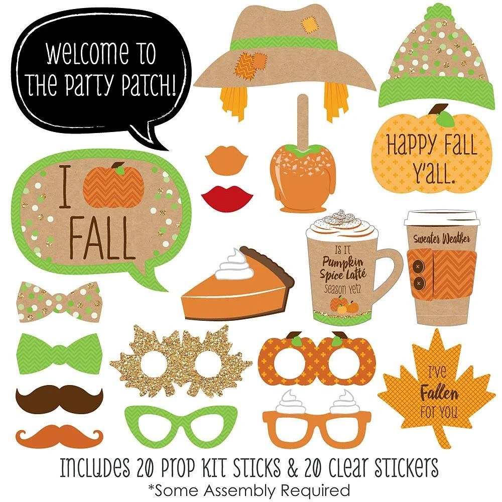 商品Big Dot of Happiness|Pumpkin Patch - Fall, Halloween or Thanksgiving Photo Booth Props Kit - 20 Count,价格¥134,第3张图片详细描述