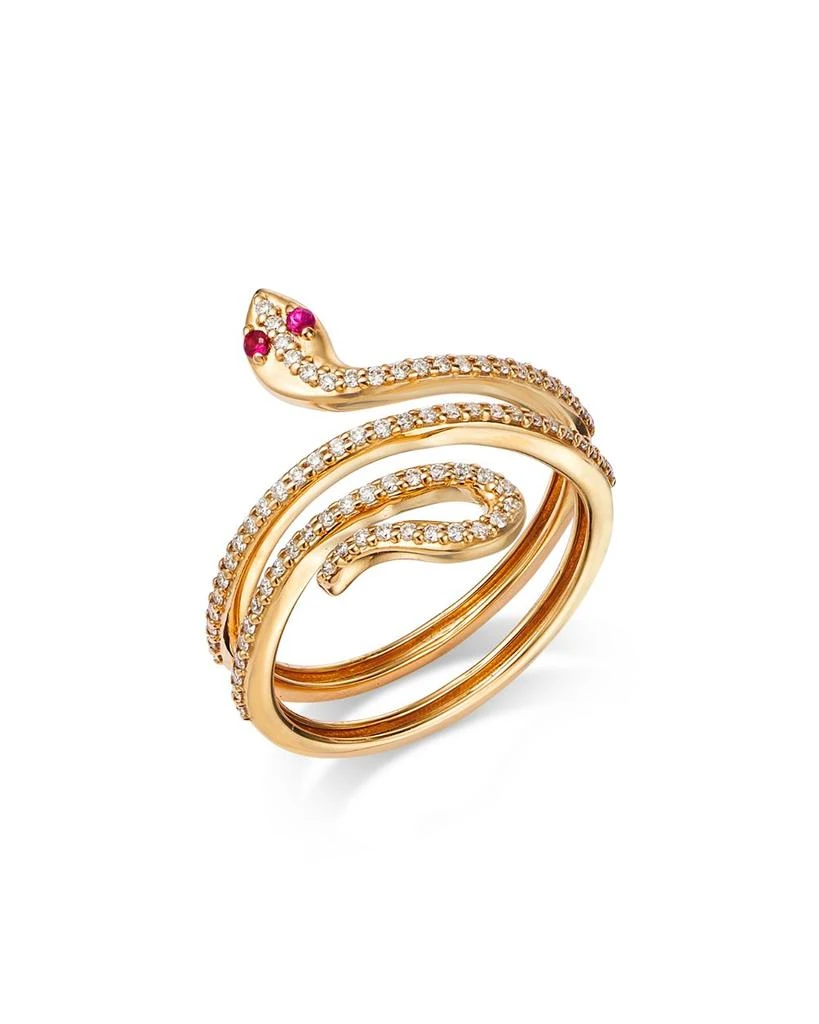 商品Moon & Meadow|14K Yellow Gold Italy Ruby & Diamond Snake Wrap Ring - Exclusive,价格¥13480,第1张图片