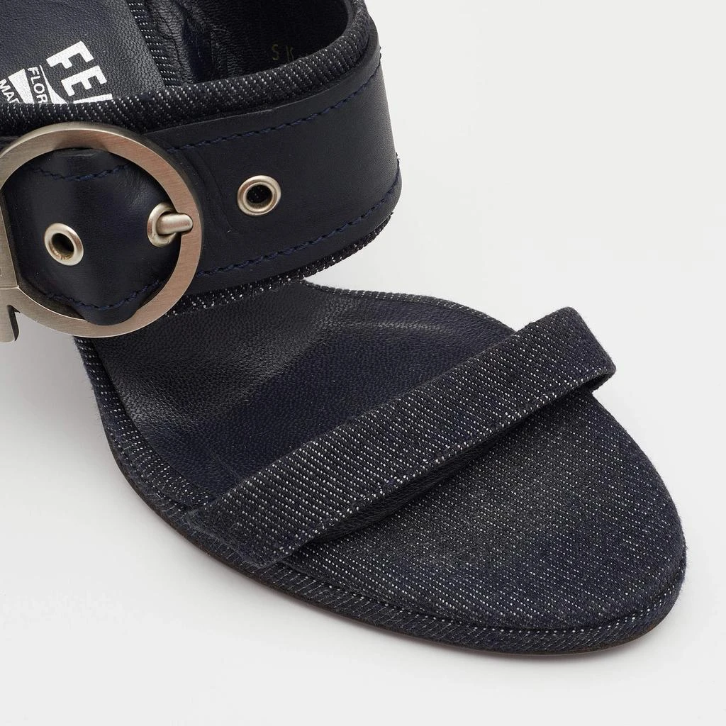 Salvatore Ferragamo Blue Leather And Denim Gancini Slide Sandals Size 36.5 商品