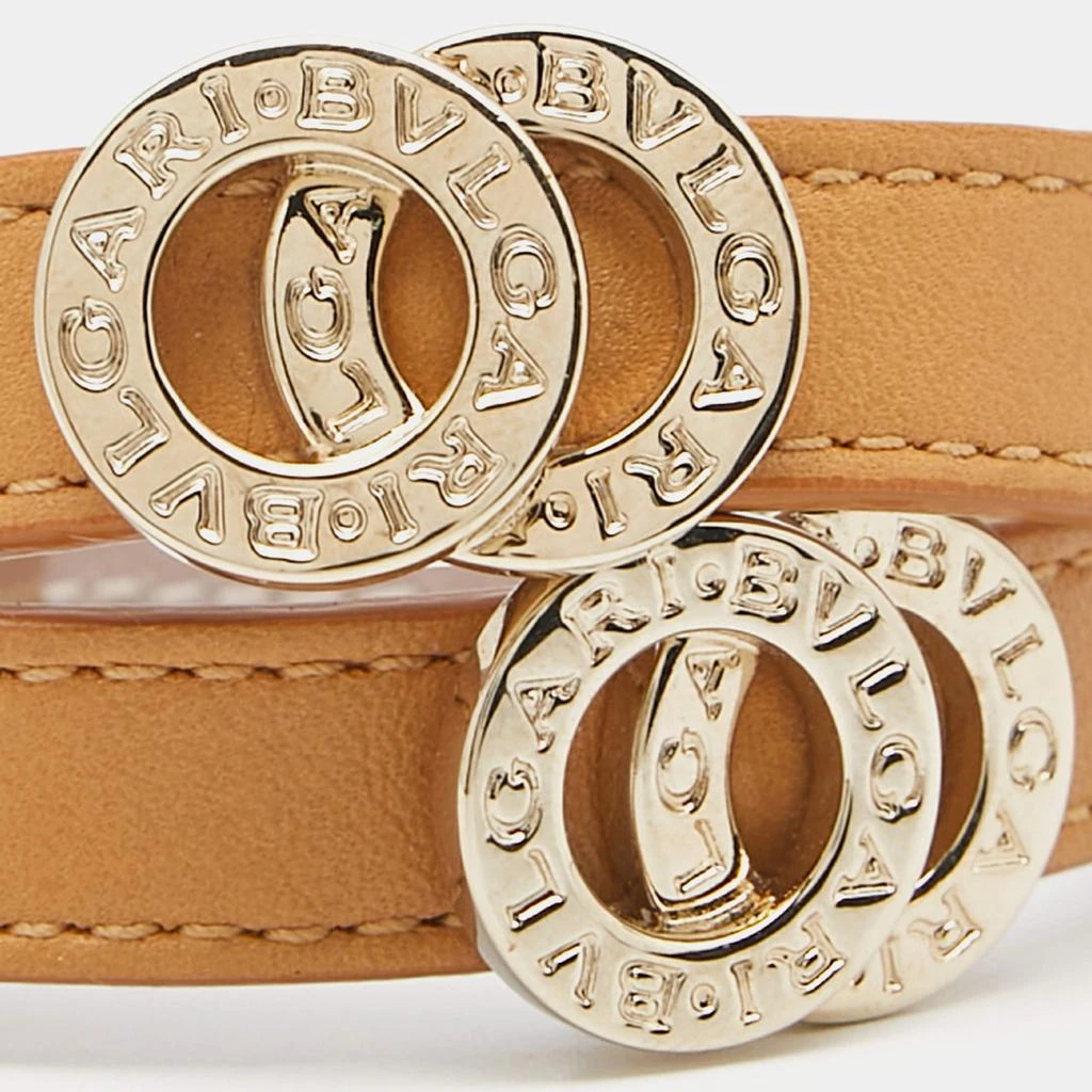 商品[二手商品] BVLGARI|Bvlgari Tan Leather Gold Tone Double Coiled Wrap Bracelet,价格¥1157,第2张图片详细描述