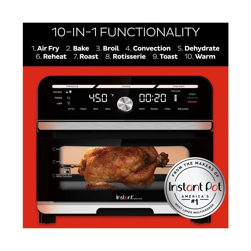商品Instant pot|Omni Plus 20 Qt. Stainless Steel Air Fryer Toaster Oven Combo, 10-in-1,价格¥1116,第3张图片详细描述
