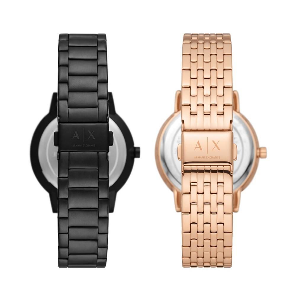 商品Armani Exchange|Women's Three-Hand Black, Black and Rose Gold-Tone Stainless Steel Bracelet Watch Gift Set, 42mm, 36mm,价格¥2244,第5张图片详细描述