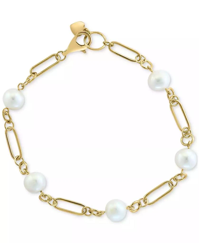 商品Effy|EFFY® Cultured Freshwater Pearl (7mm) Open Link Chain Bracelet in Gold-Plated Sterling Silver,价格¥3928,第1张图片