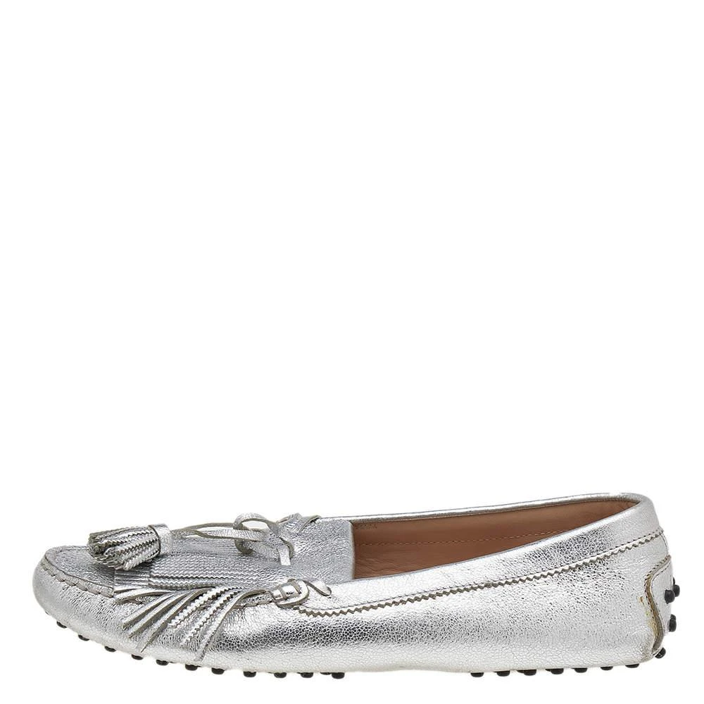 商品[二手商品] Tod's|Tod's Silver Leather Tassel Bow And Fringe Slip On Loafers Size 39,价格¥3374,第2张图片详细描述