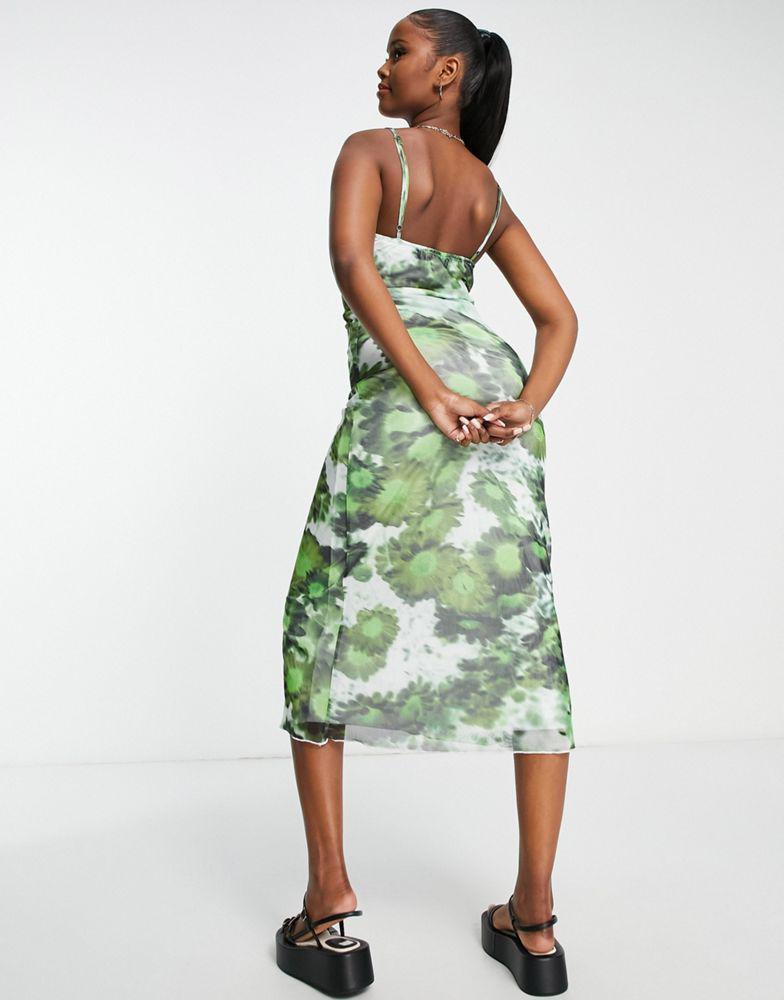 Motel square neck cami maxi dress in blurred green daisy mesh商品第4张图片规格展示