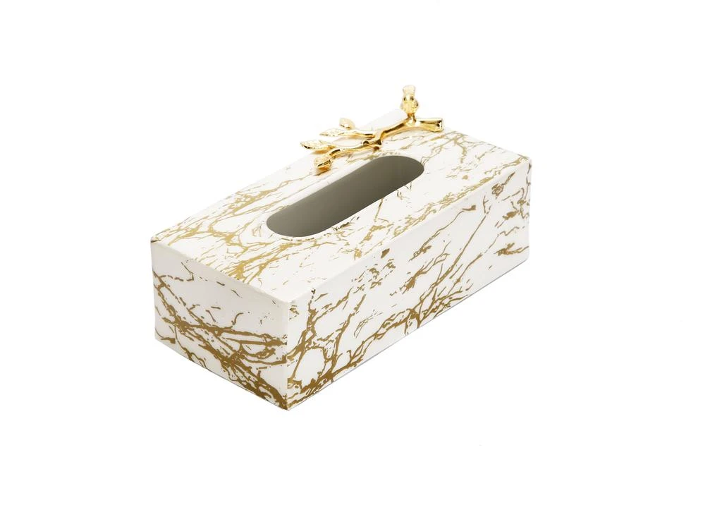 商品Classic Touch Decor|White and Gold Marble Tissue Box with Gold Leaf Design,价格¥520,第1张图片