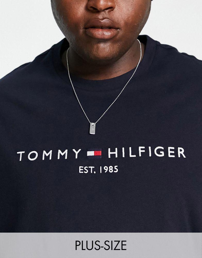 Tommy Hilfiger Big & Tall embroidered logo t-shirt in navy商品第1张图片规格展示