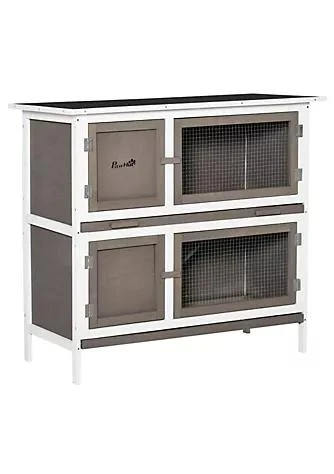 商品PawHut|36 2 Tier Rabbit Hutch Guinea Pig Cage Bunny Run Indoor Outdoor Small Animal House With Opening Top And Slide Out Tray Brown,价格¥1044,第1张图片