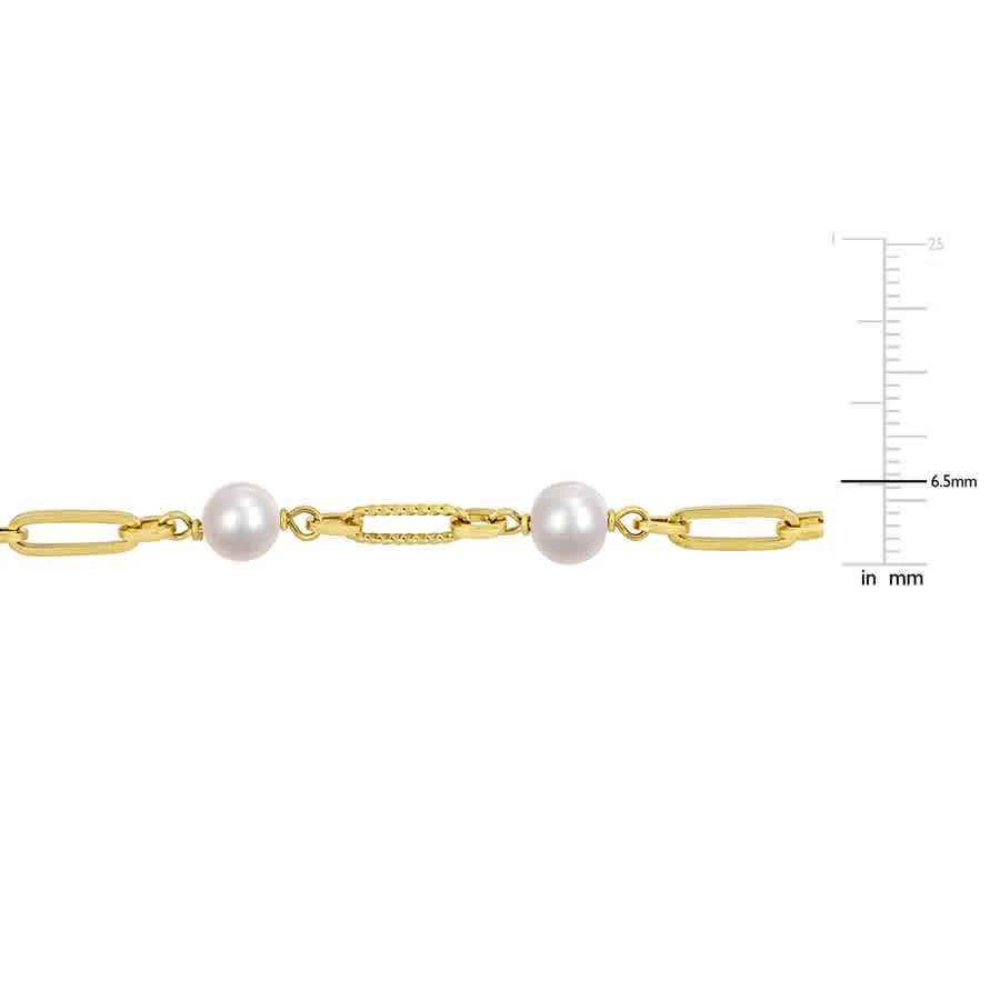 商品Amour|7-7.5mm Cultured Freshwater Pearl Station Link Bracelet In Yellow Plated Sterling Silver,价格¥283,第3张图片详细描述