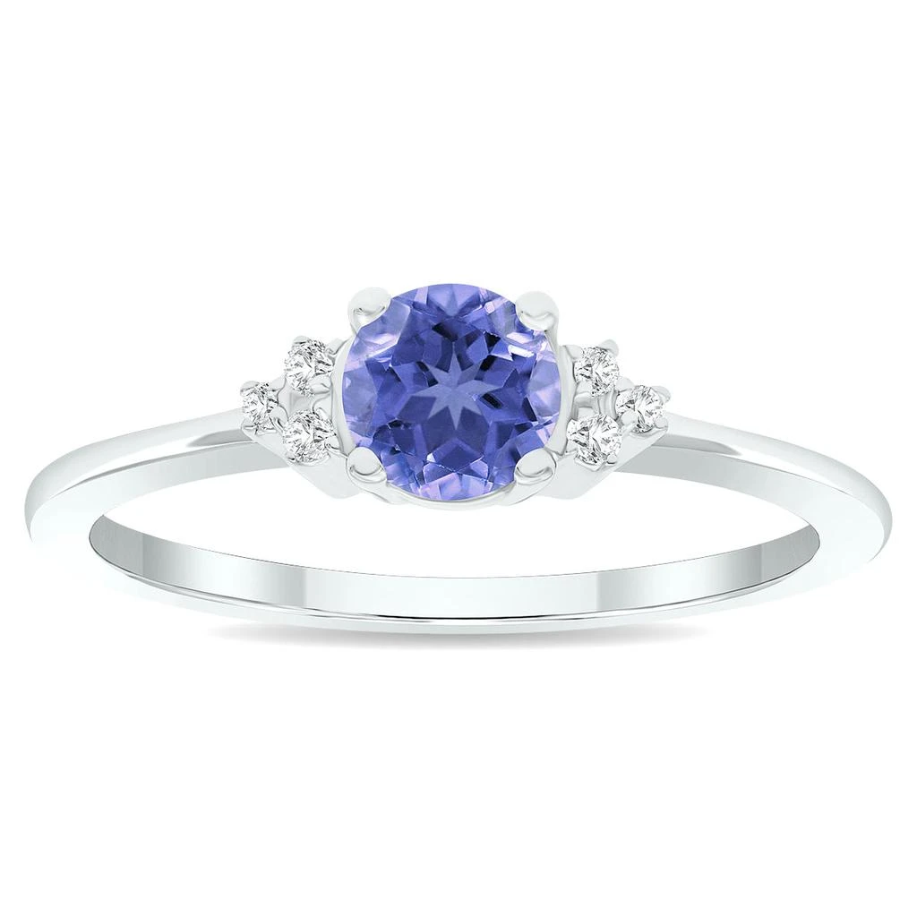 商品SSELECTS|Women's Tanzanite And Diamond Half Moon Ring In 10K White Gold,价格¥1802,第1张图片