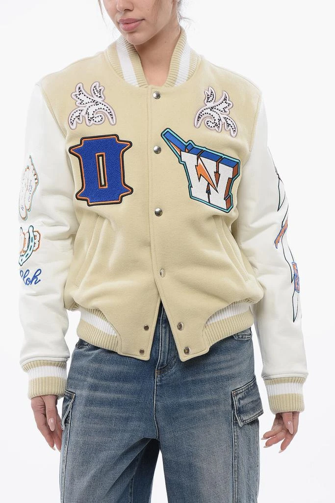 商品Off-White|Off-White Padded THUNDERBOLT Bomber Jacket with Leather Sleeves and Al,价格¥15358,第1张图片