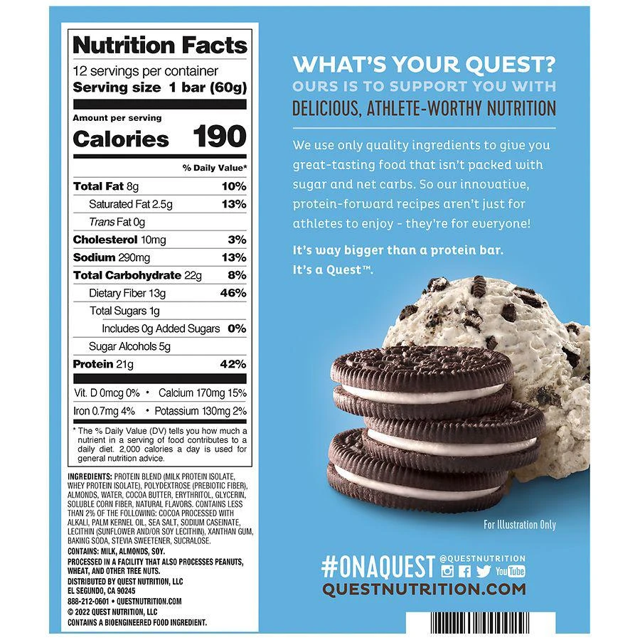 商品QuestBar|Protein Bar Cookies & Cream,价格¥29,第4张图片详细描述