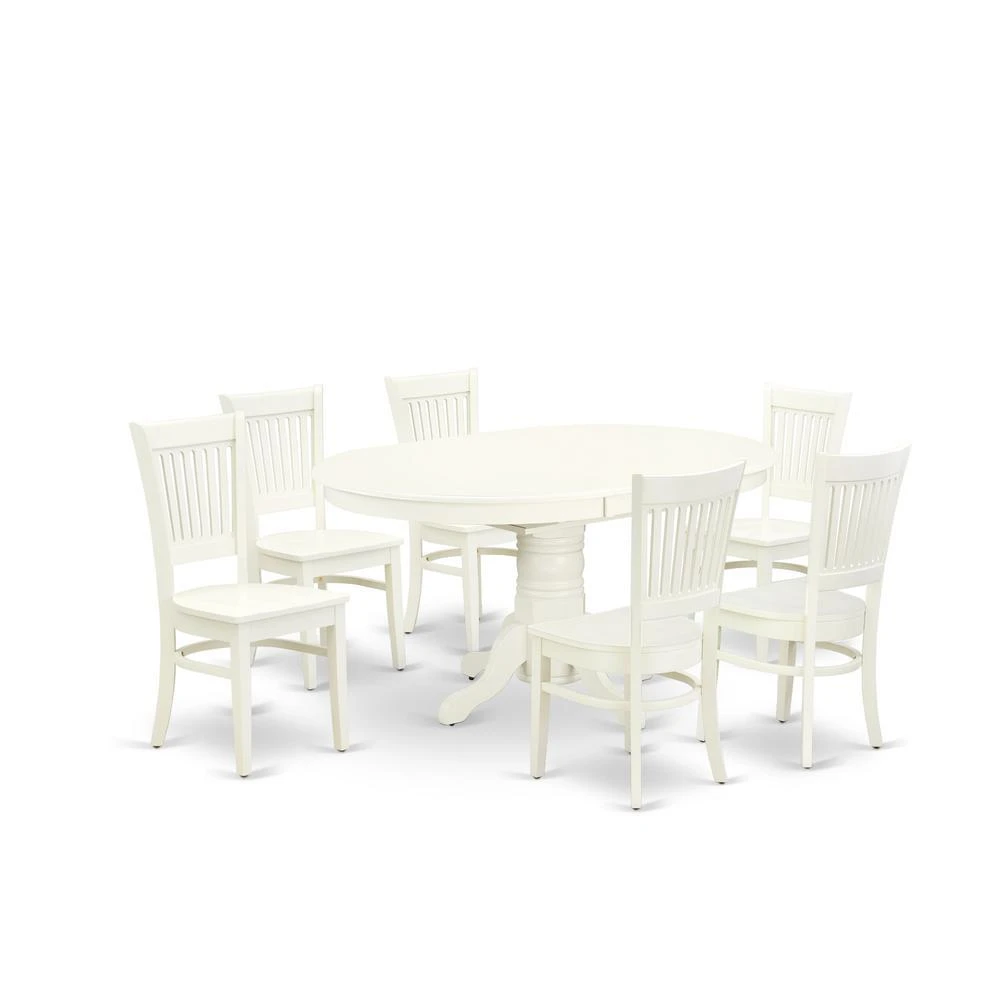 商品East West Furniture|- AVVA7-LWH-W - 7-Piece Kitchen Table Set- 6 Modern Dining Chairs with Wooden Seat and Slatted Chair Back - Butterfly Leaf Kitchen Dining Table - Linen White Finish,价格¥6800,第1张图片