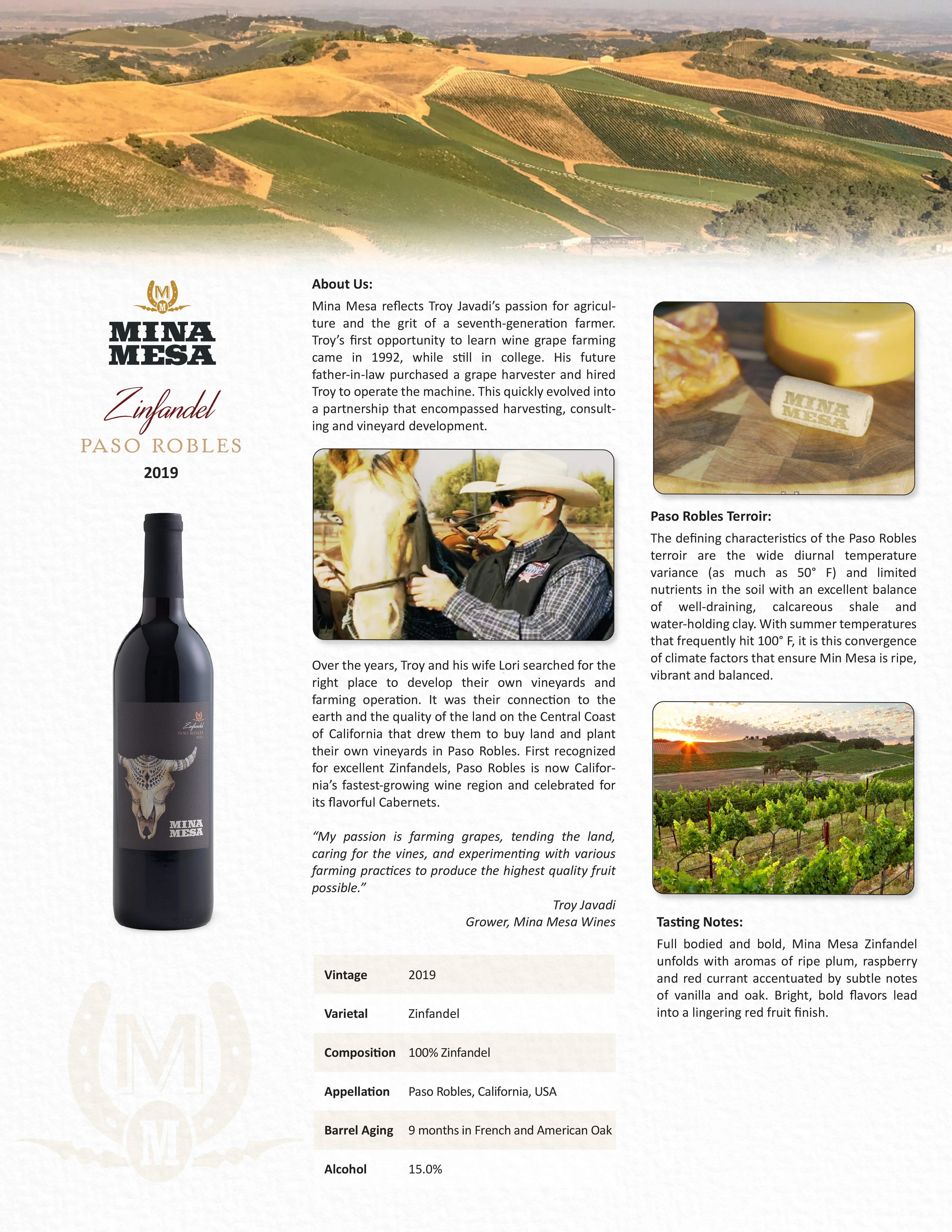 梅萨庄园金牛座仙粉黛干红葡萄酒 2019 | Mina Mesa Zinfandel 2019 (Paso Robles, CA） 商品