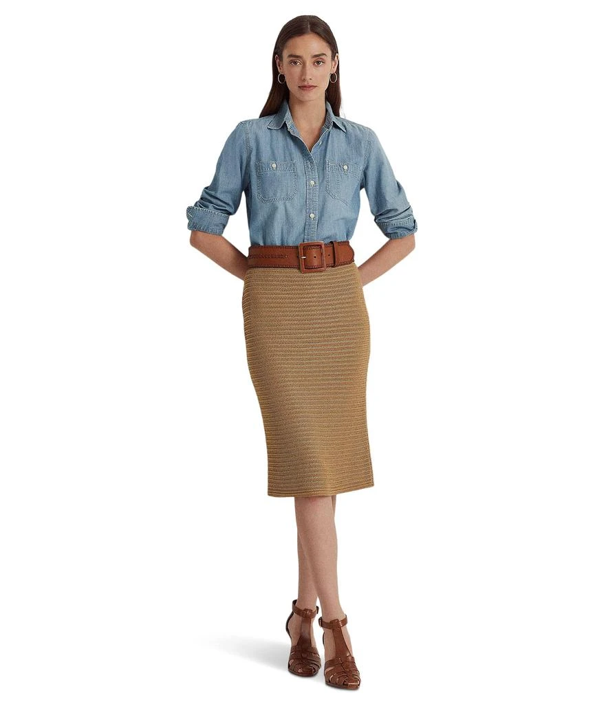 商品Ralph Lauren|Petite Metallic Cotton-Blend Knit Pencil Skirt,价格¥577,第4张图片详细描述