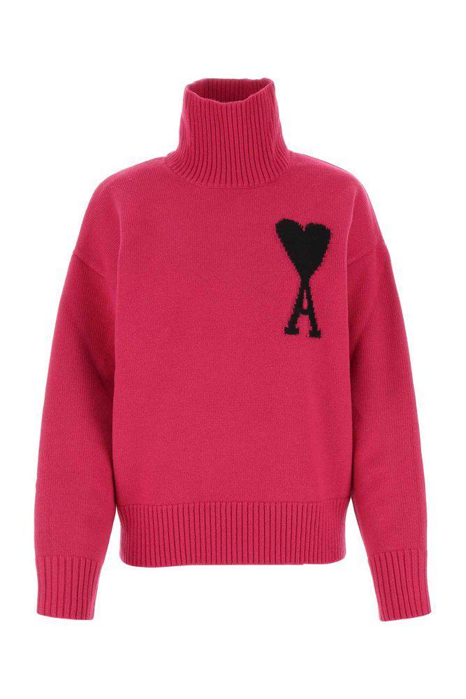 商品AMI|AMI Paris Roll Neck Heart Motif Embroidered Sweater,价格¥2410,第1张图片