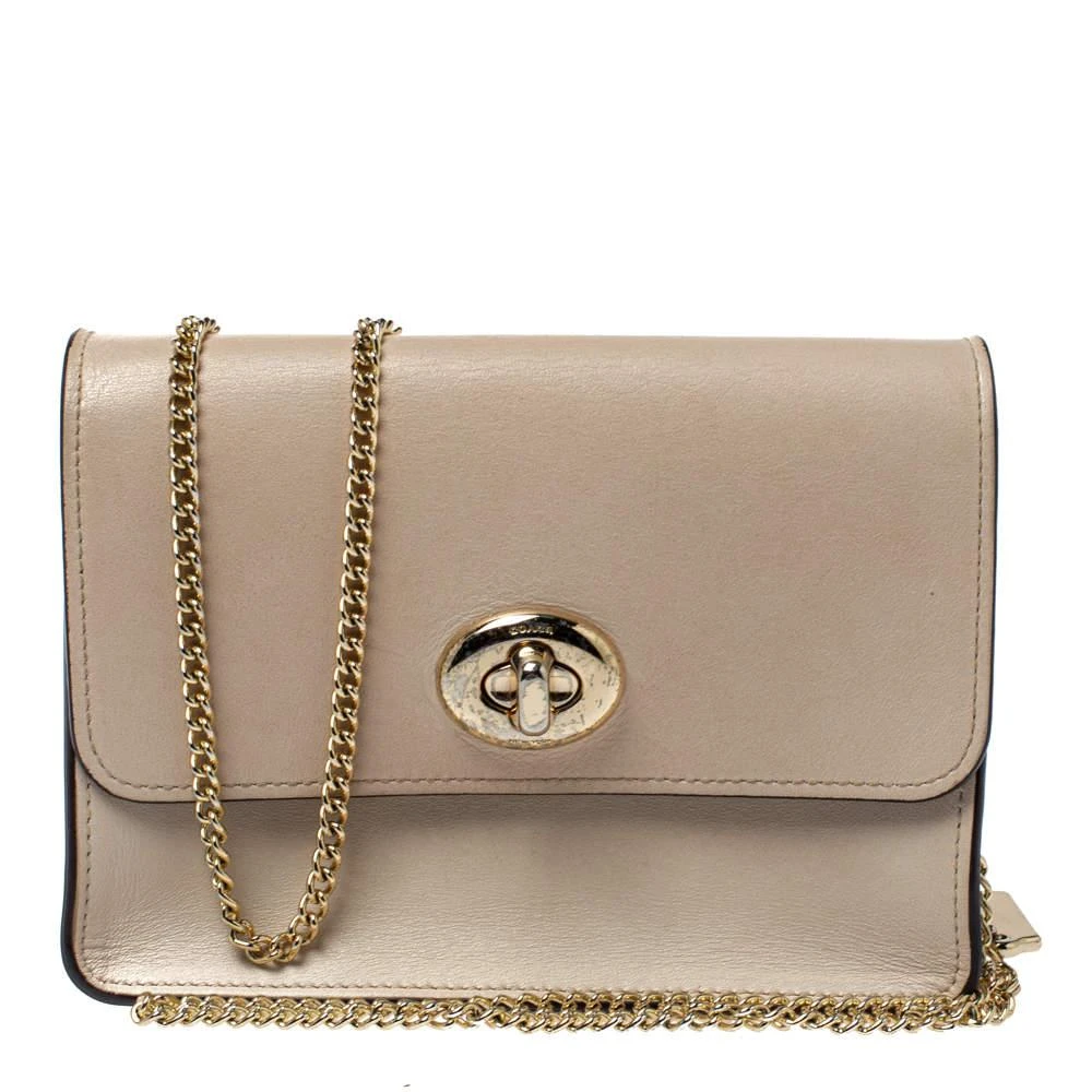 商品[二手商品] Coach|Coach Cream White Leather Turnlock Small Chain Crossbody Bag,价格¥809,第1张图片
