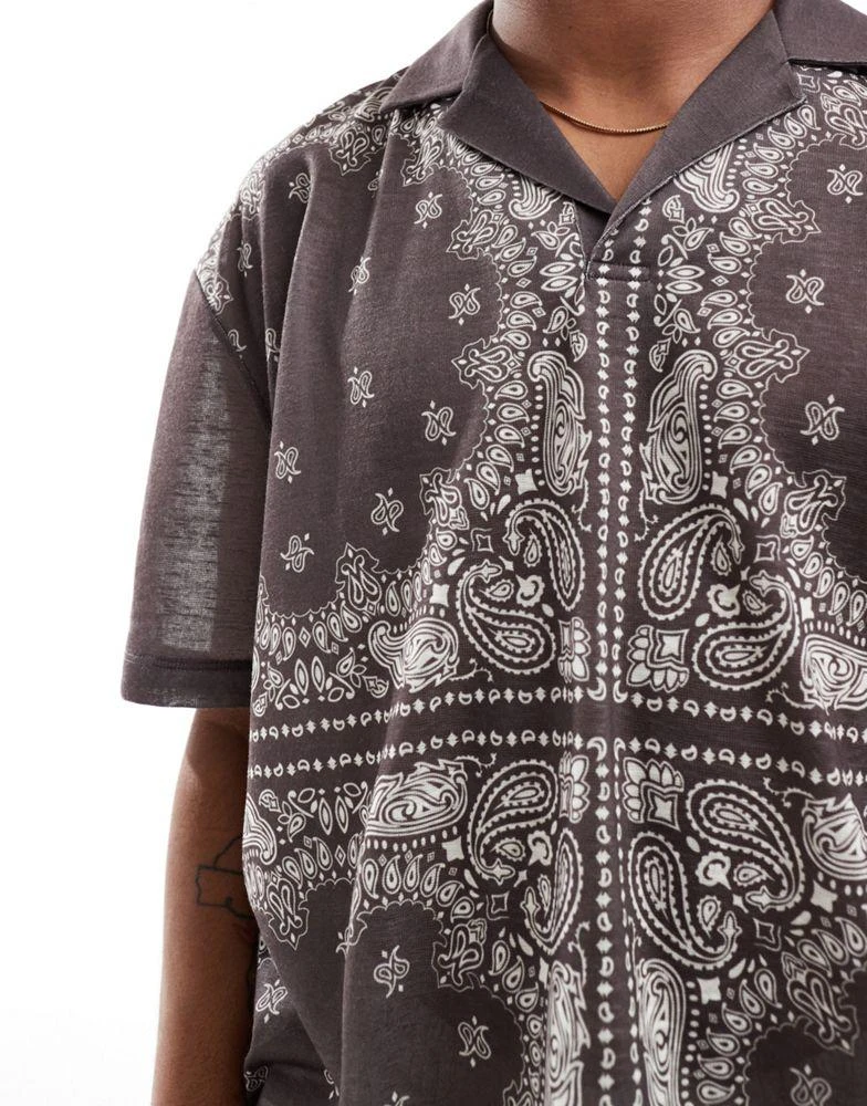 商品ASOS|ASOS DESIGN oversized revere polo in paisley all over print,价格¥73,第4张图片详细描述