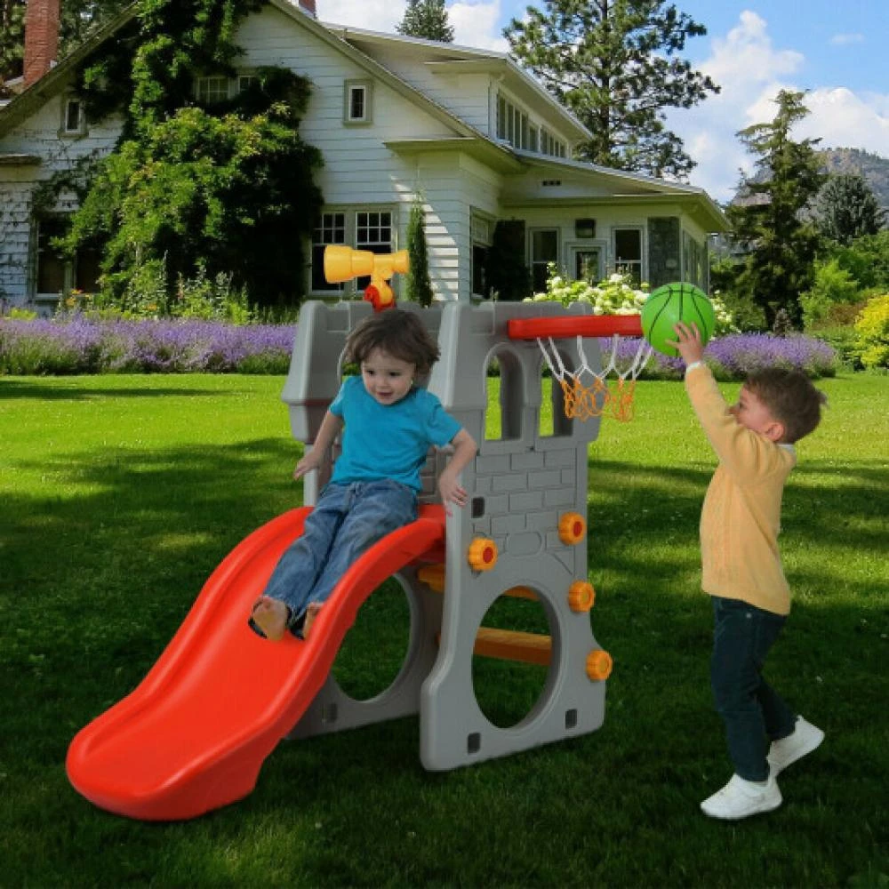 5 in 1 Toddler Climber Slide Playset with Basketball Hoop and Telescope 商品