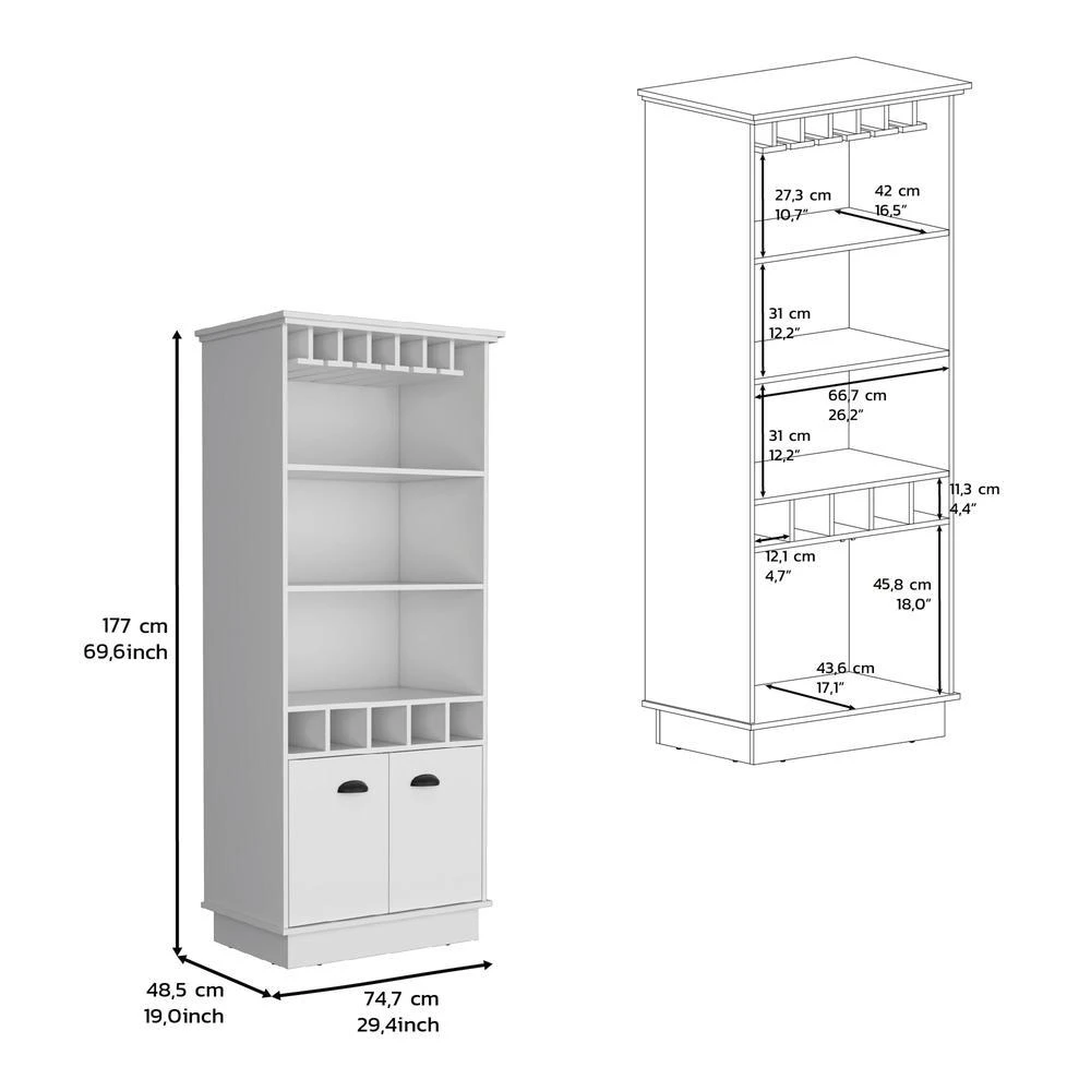 商品Depot E-Shop|Bar Cabinet with Wine Rack, three Open Storage Shelves and One Cabinet,White,价格¥3077,第5张图片详细描述