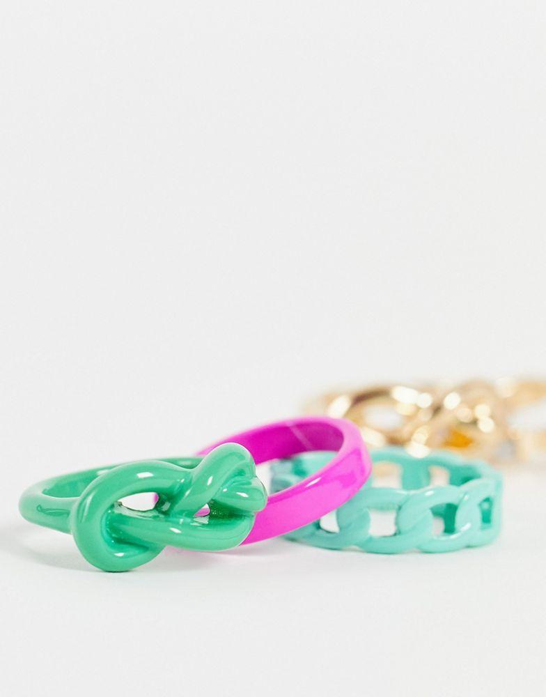 商品ASOS|ASOS DESIGN pack of 6 rings in mixed colour enamel and gold tone,价格¥40,第5张图片详细描述