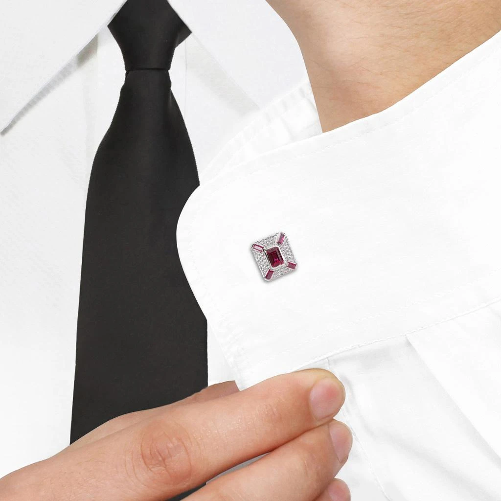 商品Mimi & Max|5-1/4ct TGW Octagon and Baguette-Cut Created Ruby and Created White Sapphire Cufflinks in Sterling Silver,价格¥947,第2张图片详细描述