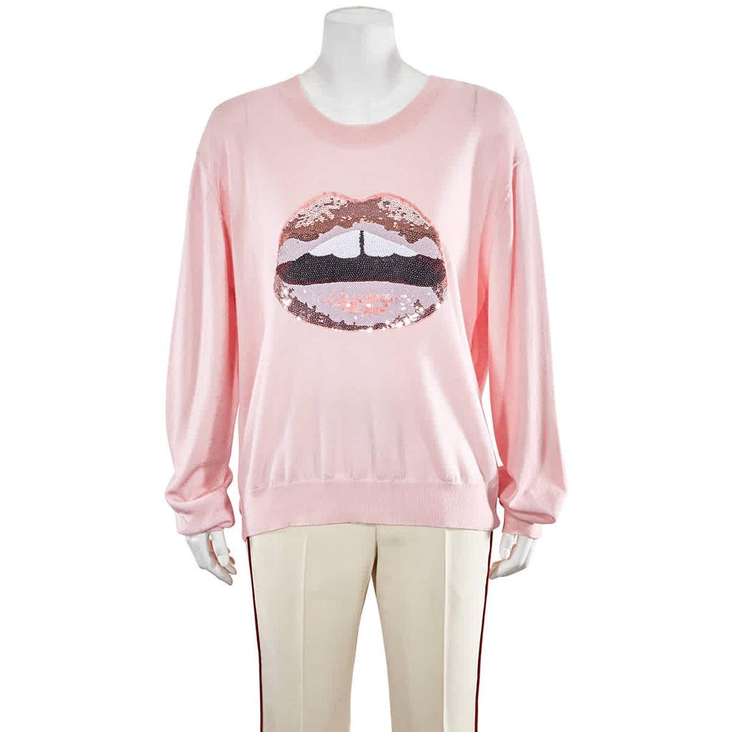 Markus Lupfer Ladies Sequin Lips Sweater in Pink, Size Medium商品第1张图片规格展示