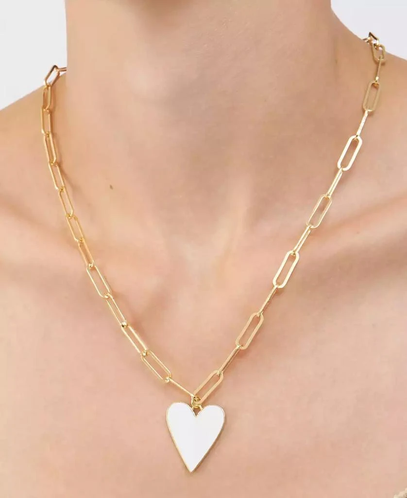 商品ADORNIA|20-22" Adjustable 14K Gold Plated White Enamel Heart Paper Clip Chain Necklace,价格¥135,第2张图片详细描述