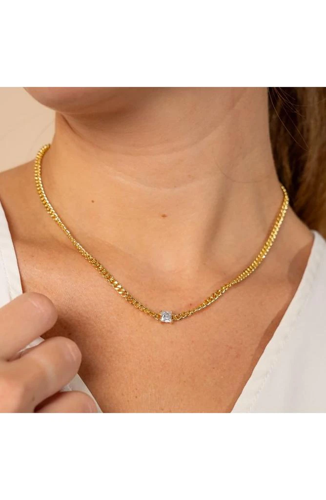 商品Sterling Forever|14k Gold Plated Cubic Zirconia Curb Chain Necklace,价格¥150,第2张图片详细描述