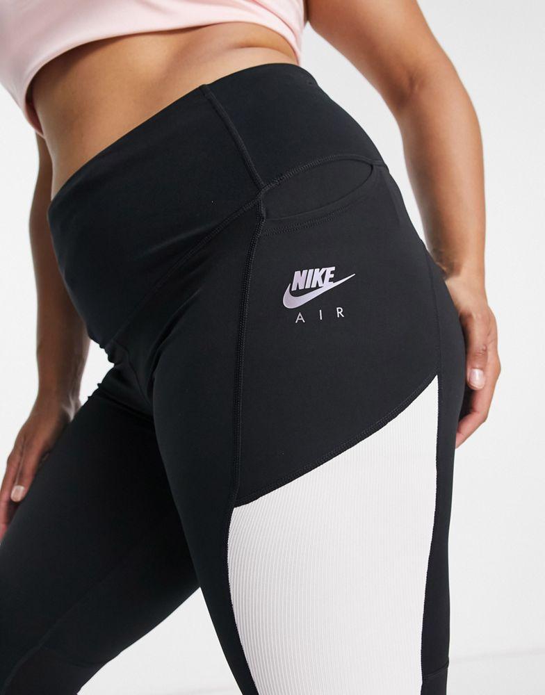 Nike Air Running Plus 7/8 midrise colourblock leggings in black商品第3张图片规格展示