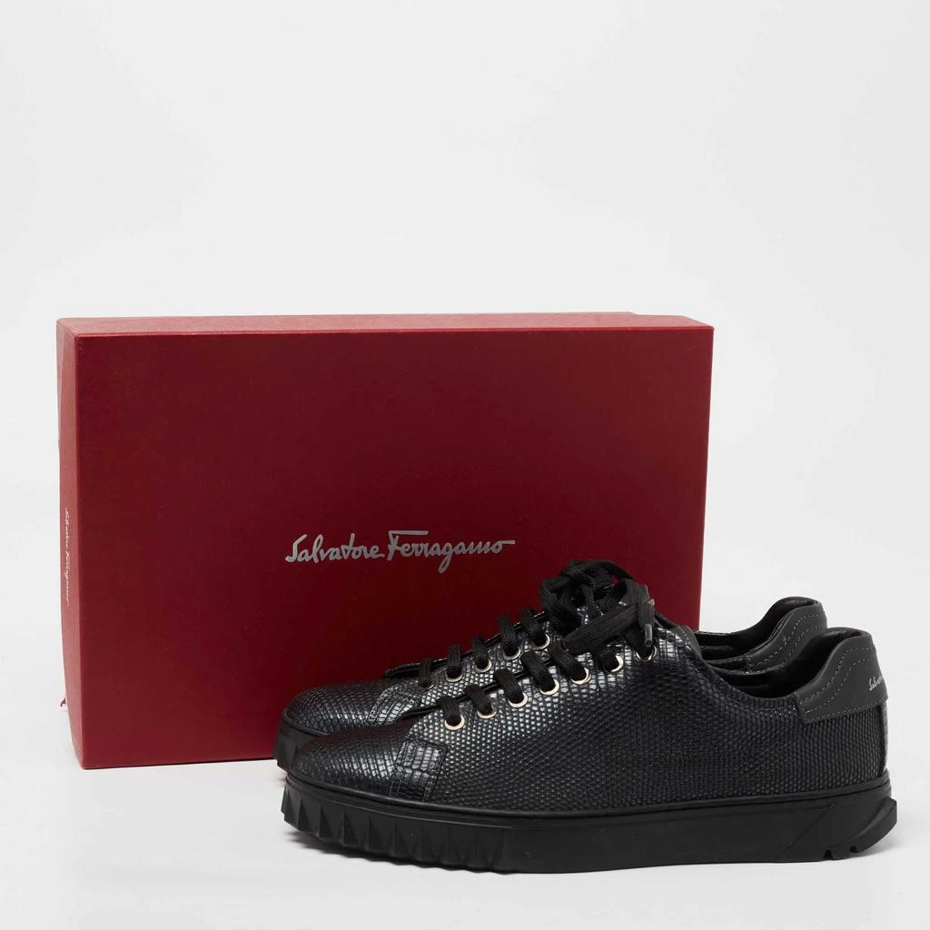 Salvatore Ferragamo Black Lizard Embossed Leather Cube Low Top Sneakers Size 40 商品