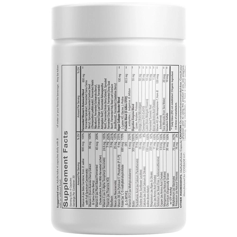 商品Codeage|Women's Fermented Multivitamin, 25+ Vitamins & Minerals, Probiotics, Digestive Enzymes, Daily Supplement - 120ct,价格¥262,第3张图片详细描述