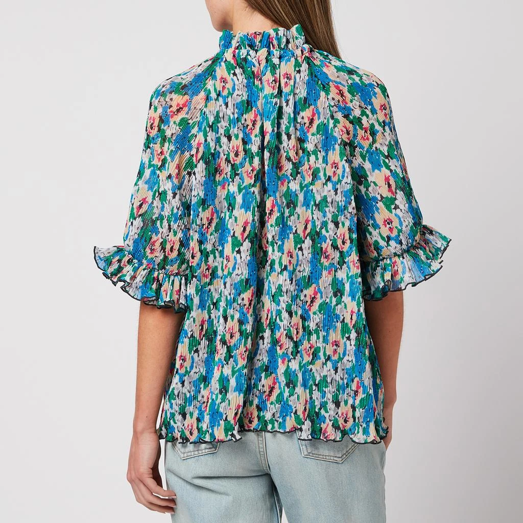 商品Ganni|Ganni Women's Pleated Georgette Top - Floral Azure Blue,价格¥431,第2张图片详细描述