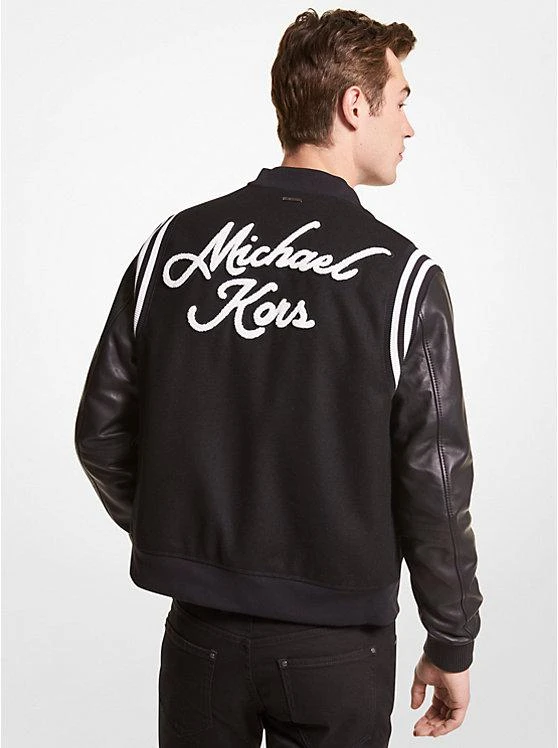 商品Michael Kors|Wool Blend and Leather Baseball Jacket,价格¥2155,第2张图片详细描述