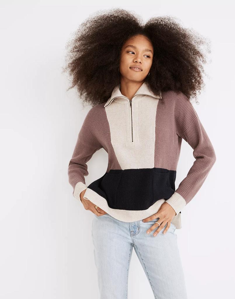 商品Madewell|Glenbrook Half-Zip Pullover Sweater in Colorblock,价格¥261,第3张图片详细描述