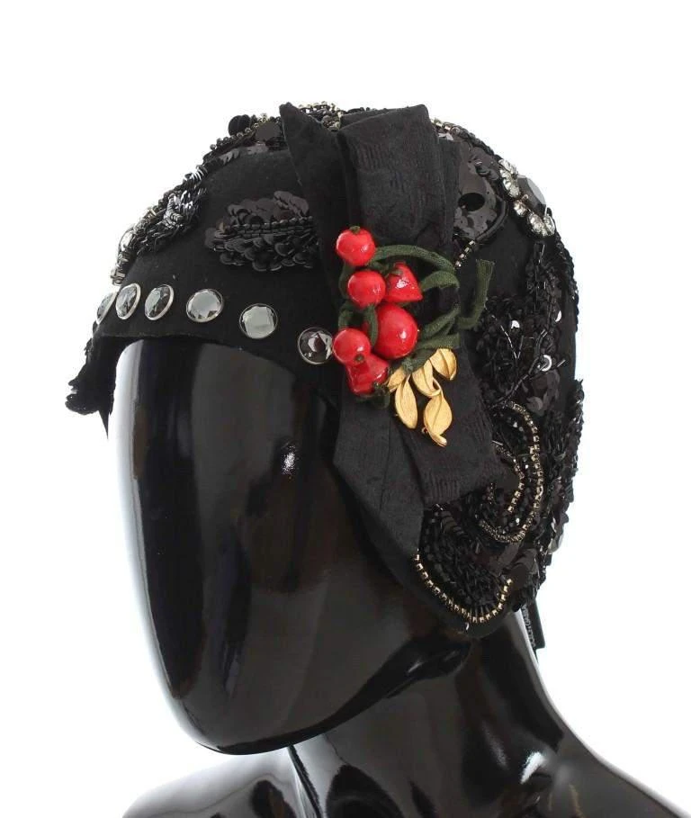 商品Dolce & Gabbana|Dolce & Gabbana  Black Crystal Gold Cherries Brooch Hat,价格¥9161,第1张图片