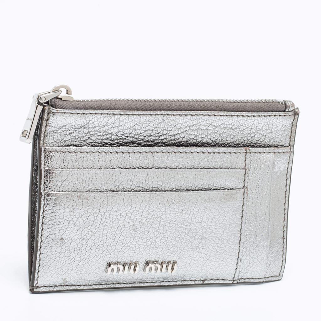 Miu Miu Metallic Silver Leather Zip Card Holder商品第4张图片规格展示