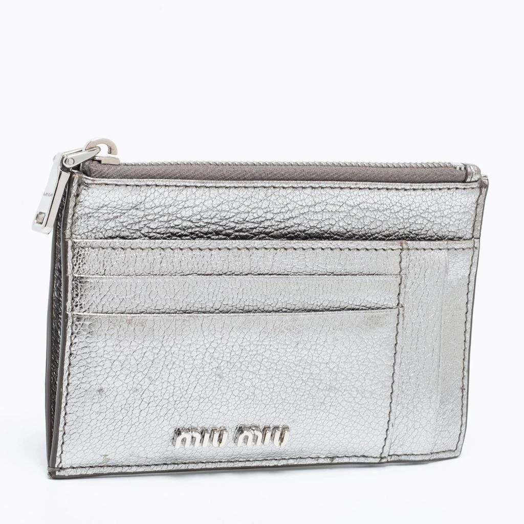 商品[二手商品] Miu Miu|Miu Miu Metallic Silver Leather Zip Card Holder,价格¥822,第4张图片详细描述