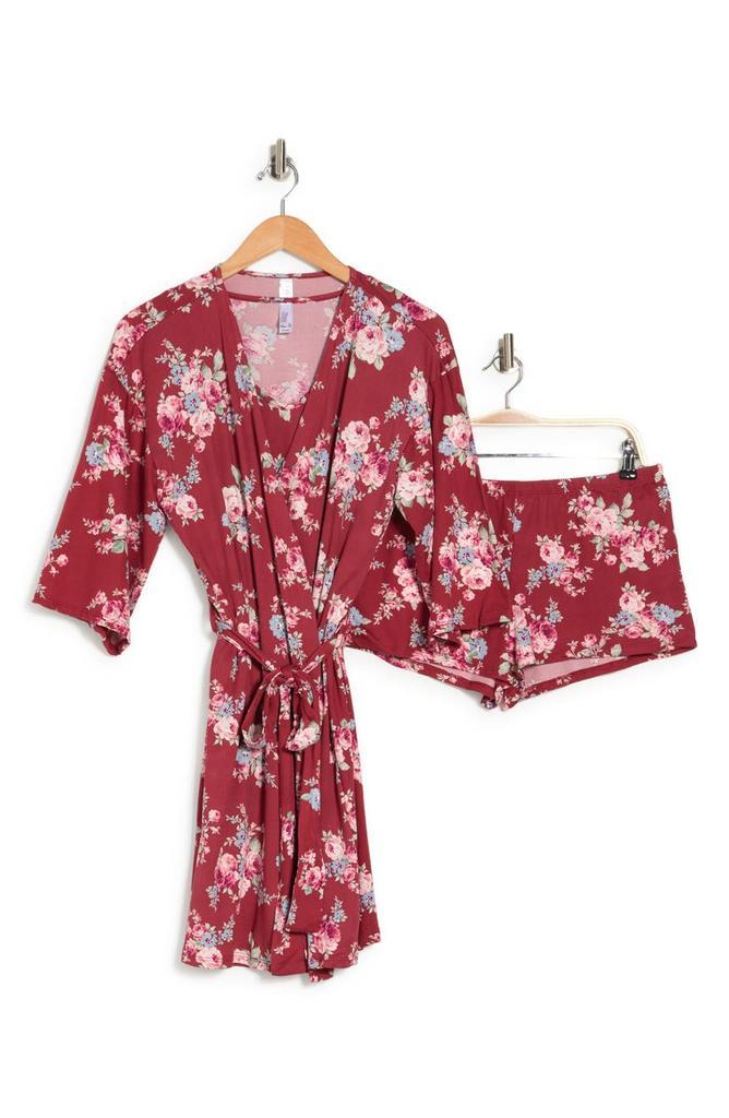 商品Flora Nikrooz|Hannah Floral Print Camisole, Shorts, & Robe Travel Pajama 3-Piece Set,价格¥184,第6张图片详细描述