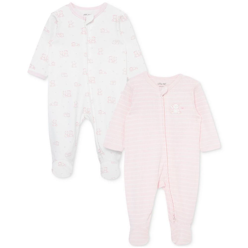 商品Little Me|Baby Charms & Striped Cotton Long Sleeve Footed Coveralls, Pack of 2,价格¥186,第1张图片