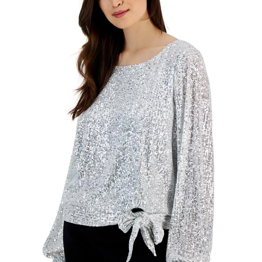 商品Tahari|Women's Long-Sleeve Tie-Hem Sequin Blouse,价格¥408,第3张图片详细描述