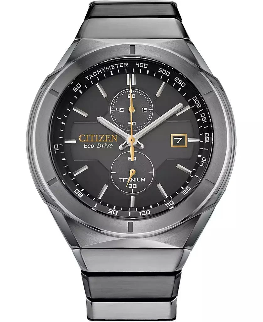 商品Citizen|Men's Chronograph Armor Eco-Drive Silver-Tone Titanium Bracelet Watch 44mm,价格¥3972,第1张图片