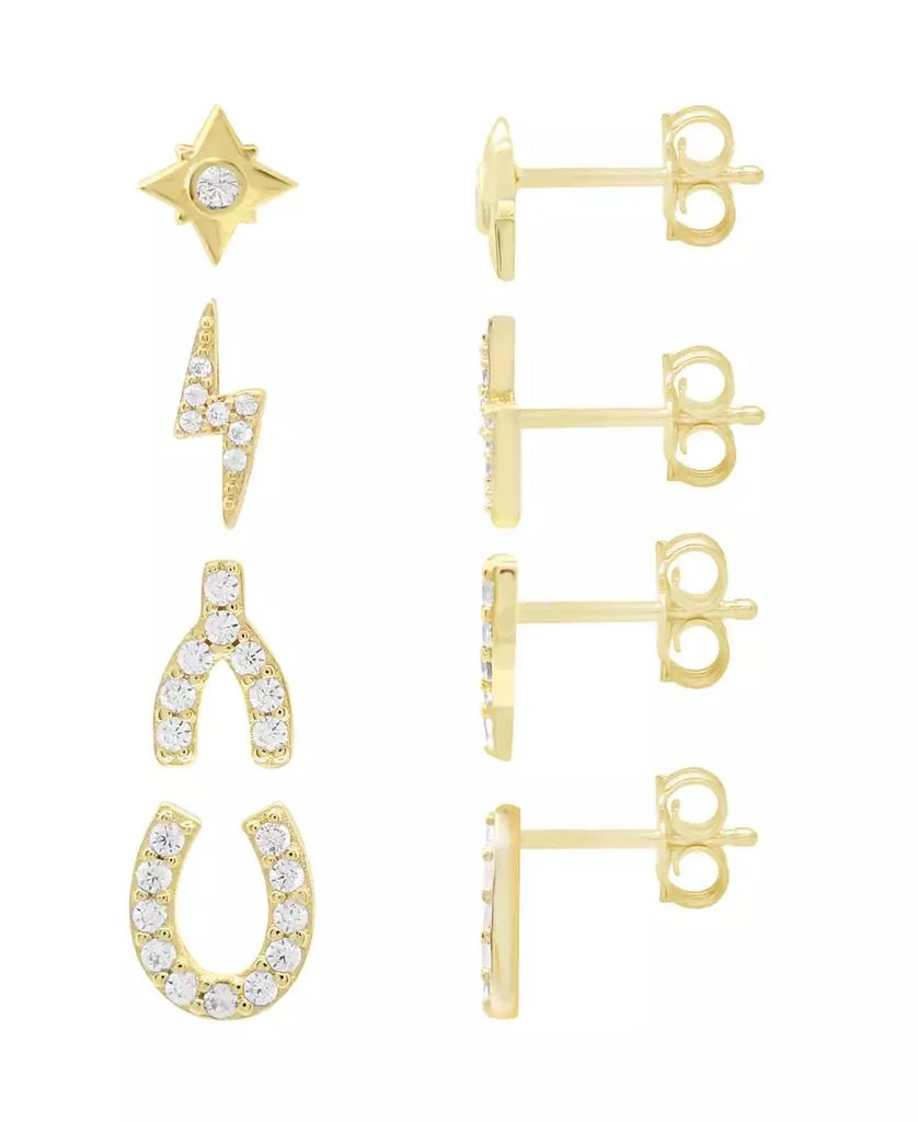 商品Essentials|High Polished and Cubic Zirconia Multi Motif Mix Match 4 Stud Earring Set, Gold Plate,价格¥132,第1张图片