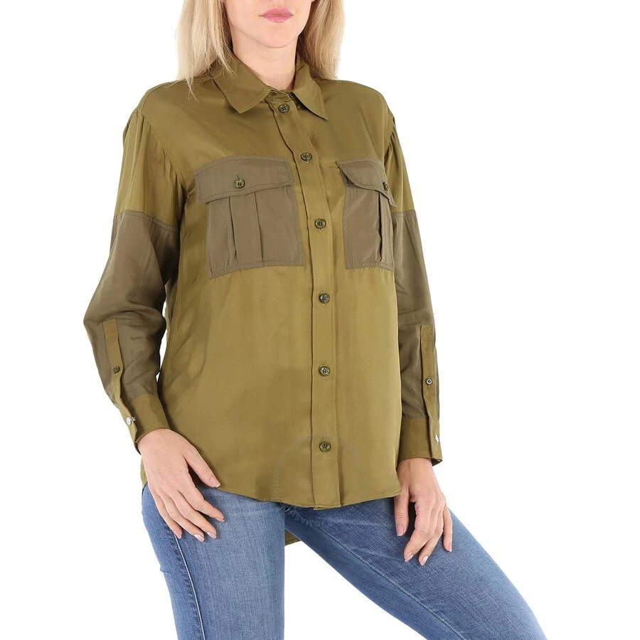 商品Burberry|Ladies Dark Seaweed Green Ferne Panelled Oversized Shirt,价格¥2606,第2张图片详细描述