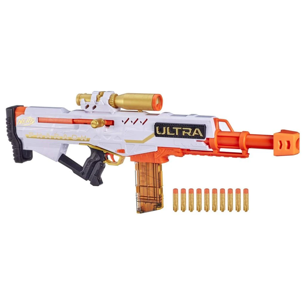 商品Nerf|NERF Ultra Pharaoh Blaster with Premium Gold Accents, 10-Dart Clip, 10 Ultra Darts, Bolt Action, Compatible Only Ultra Darts,价格¥374,第1张图片